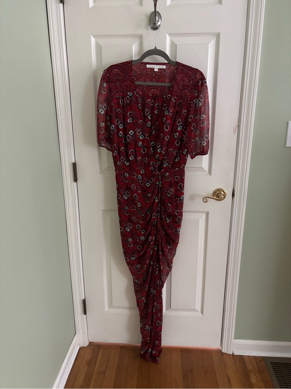Veronica Beard Mariposa red floral silk ruched midi dress